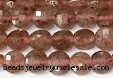 CCB1410 15 inches 6mm faceted coin strawberry quartz beads