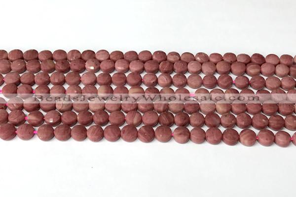 CCB1411 15 inches 6mm faceted coin pink wooden jasper beads