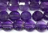 CCB1414 15 inches 6mm faceted coin amethyst beads