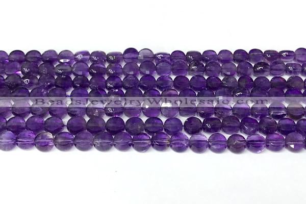 CCB1414 15 inches 6mm faceted coin amethyst beads