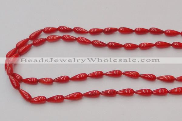 CCB142 15.5 inches 5*12mm teardrop red coral beads wholesale