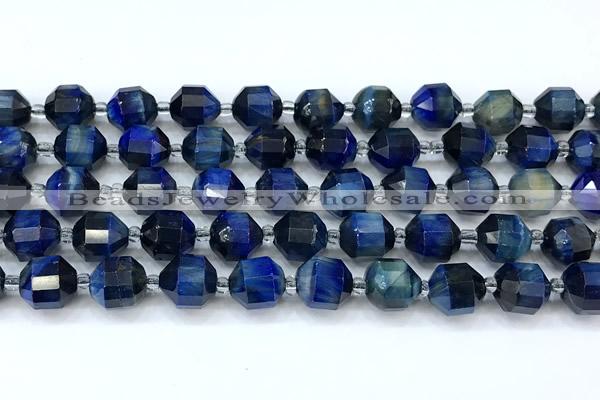 CCB1480 15 inches 9mm - 10mm faceted blue tiger eye beads