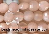 CCB543 15.5 inches 4mm faceted coin peach moonstone beads