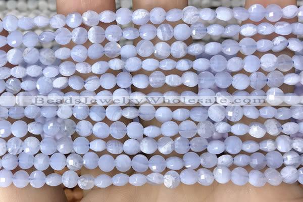 CCB551 15.5 inches 4mm faceted coin blue lace agate beads