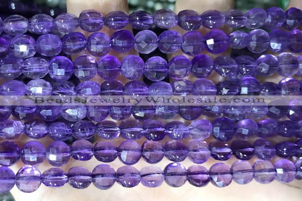 CCB600 15.5 inches 6mm faceted coin natural amethyst gemstone beads