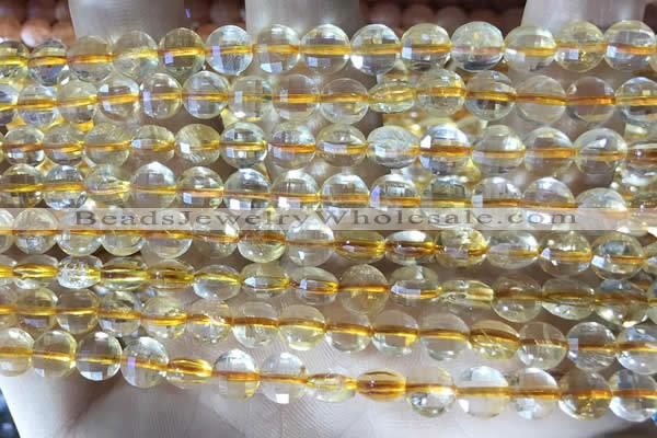 CCB610 15.5 inches 6mm faceted coin golden rutilated quartz beads