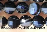 CCB631 15.5 inches 6mm faceted coin black line agate beads