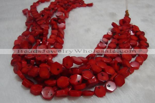 CCB64 15.5 inches 13mm hexagon red coral beads Wholesale