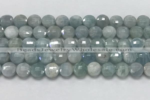 CCB680 15.5 inches 10mm faceted coin aquamarine gemstone beads