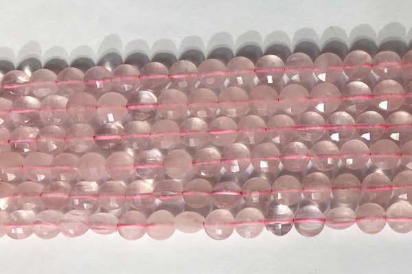 CCB759 15.5 inches 8mm faceted coin rose quartz beads