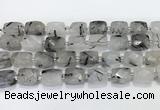 CCB887 11*15mm-12*16mm faceted cuboid black rutilated quartz beads wholesale