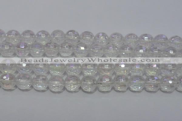 CCC414 15.5 inches 12mm faceted round AB-color white crystal beads