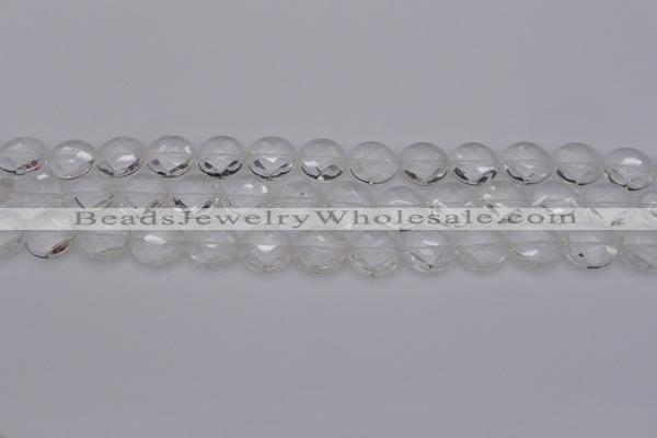 CCC503 15.5 inches 10mm faceted coin natural white crystal beads