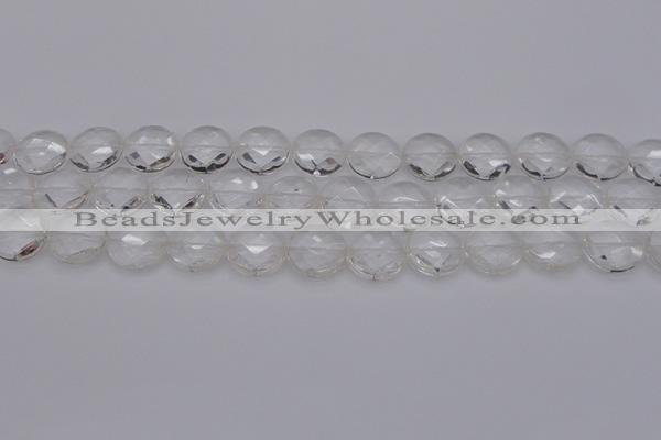 CCC505 15.5 inches 14mm faceted coin natural white crystal beads