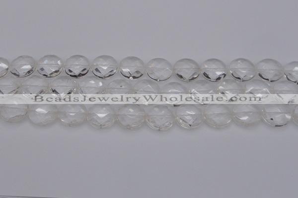 CCC507 15.5 inches 18mm faceted coin natural white crystal beads