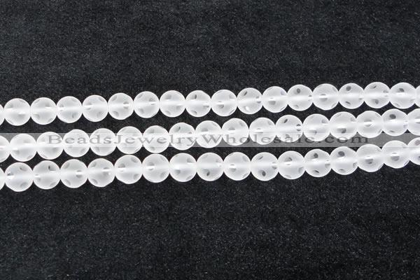 CCC609 15.5 inches 12mm faceted round matte natural white crystal beads