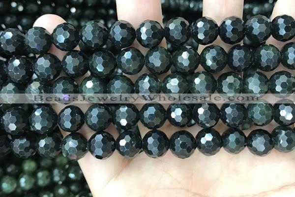 CCJ345 15.5 inches 10mm faceted round dark green jade beads