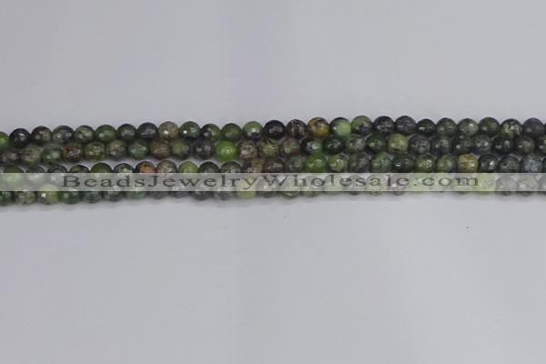 CCJ420 15.5 inches 4mm faceted round dendritic green jade beads