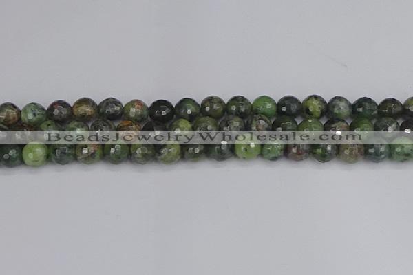 CCJ423 15.5 inches 10mm faceted round dendritic green jade beads