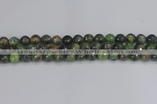 CCJ424 15.5 inches 12mm faceted round dendritic green jade beads