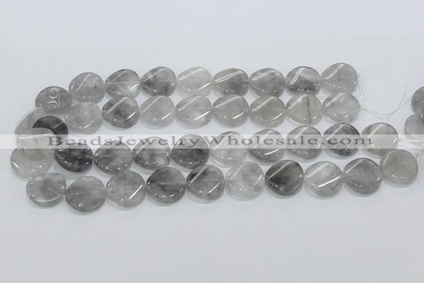 CCQ129 15.5 inches 20mm twisted coin cloudy quartz beads wholesale