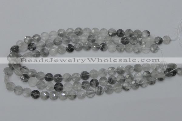 CCQ134 15.5 inches 10mm faceted coin cloudy quartz beads wholesale