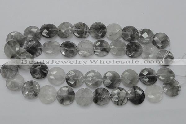 CCQ137 15.5 inches 20mm faceted coin cloudy quartz beads wholesale