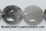 CCQ138 15.5 inches 25mm faceted coin cloudy quartz beads wholesale