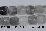 CCQ198 15.5 inches 10*10mm faceted square cloudy quartz beads