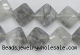 CCQ209 15.5 inches 12*12mm faceted diamond cloudy quartz beads