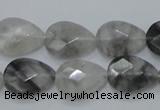 CCQ213 15.5 inches 13*18mm faceted flat teardrop cloudy quartz beads