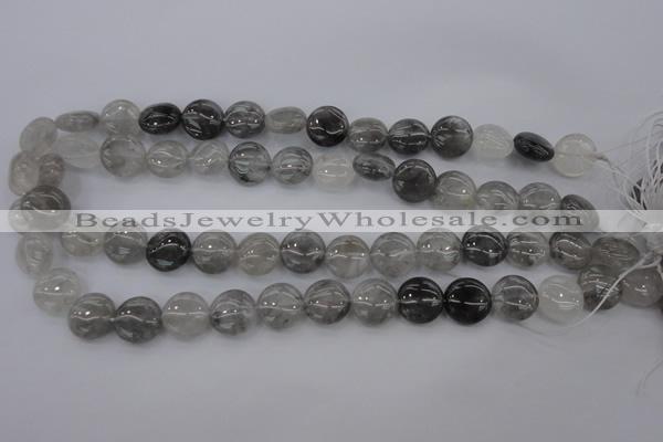 CCQ258 15.5 inches 14mm flat round cloudy quartz beads