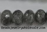 CCQ287 15.5 inches 12*18mm faceted rondelle cloudy quartz beads