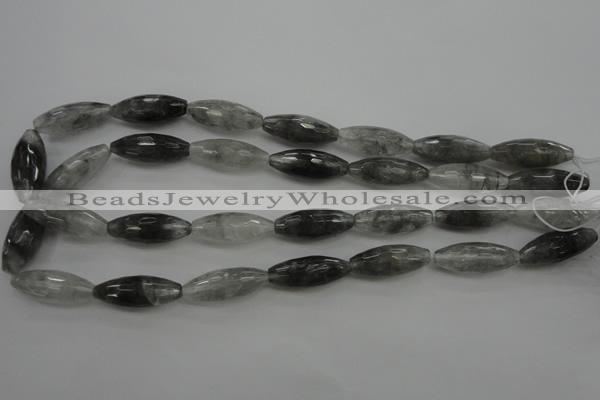 CCQ289 15.5 inches 10*25mm faceted rice cloudy quartz beads