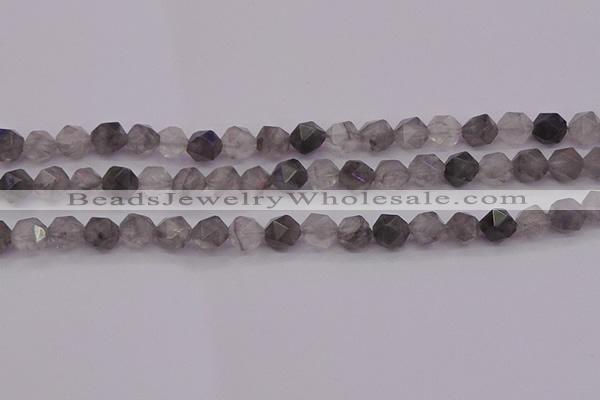 CCQ572 15.5 inches 8mm faceted nuggets cloudy quartz beads