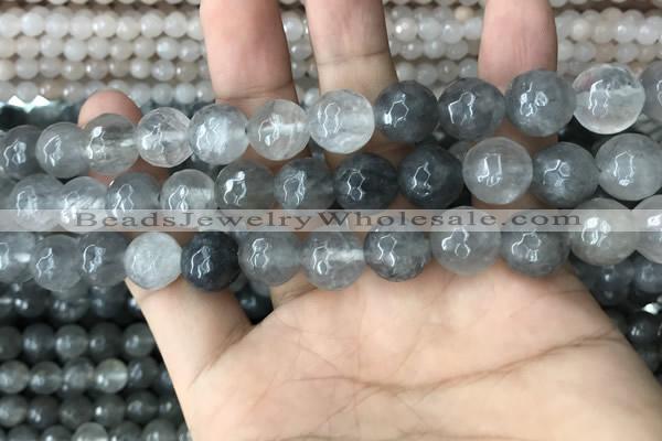 CCQ584 15.5 inches 12mm faceted round cloudy quartz beads wholesale