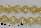 CCR16 15.5 inches 10*10mm faceted diamond natural citrine gemstone beads