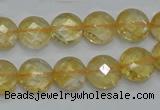 CCR19 15.5 inches 12mm faceted flat round natural citrine gemstone beads