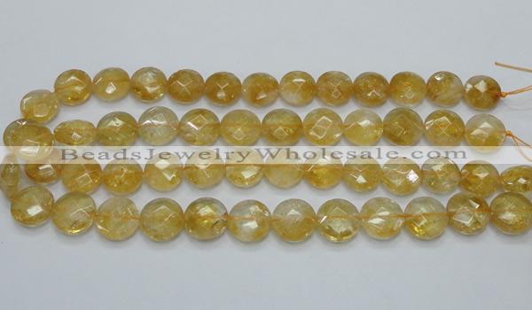 CCR20 15.5 inches 14mm faceted flat round natural citrine gemstone beads