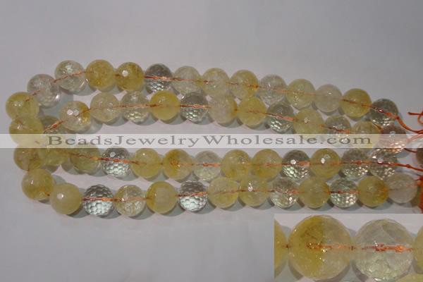 CCR206 15.5 inches 15mm faceted round natural citrine gemstone beads