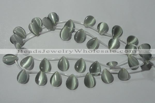 CCT1021 Top-drilled 13*18mm flat teardrop cats eye beads wholesale