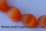 CCT27 14 inches 10*14mm twisted orange red cats eye beads wholesale