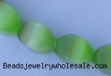 CCT28 14 inches 10*14mm twisted light green cats eye beads wholesale