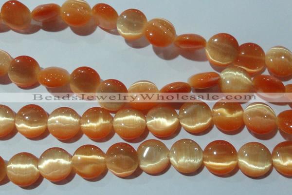 CCT543 15 inches 12mm flat round cats eye beads wholesale