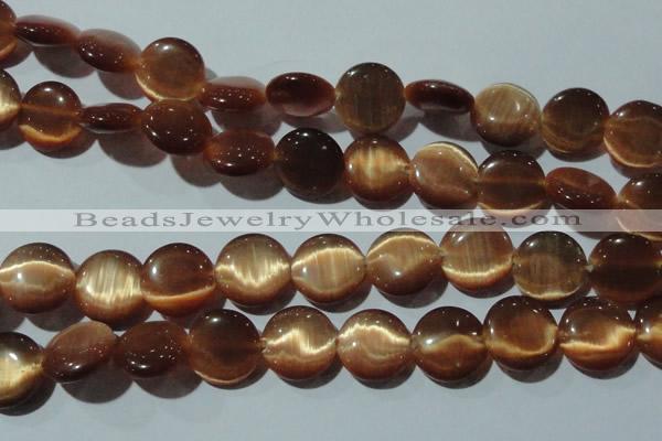 CCT544 15 inches 12mm flat round cats eye beads wholesale