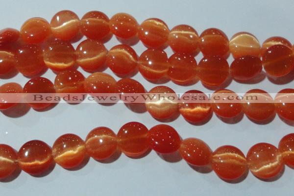 CCT546 15 inches 12mm flat round cats eye beads wholesale