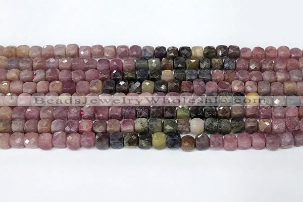 CCU1010 15 inches 4mm faceted cube tourmaline beads