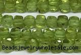 CCU1018 15 inches 4mm faceted cube olive quartz beads