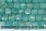 CCU1023 15 inches 4mm faceted cube amazonite beads