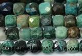 CCU1027 15 inches 4mm faceted cube chrysocolla beads